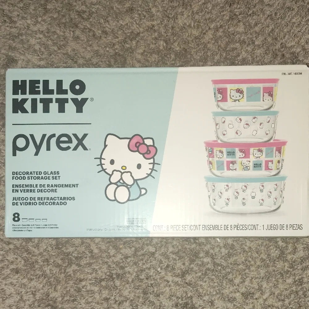 Pyrex Hello Kitty Decorated Glass Food Storage Set - Pink and Blue - Picture 1 of 6
